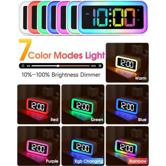 Loud Alarm Clock for Bedrooms with Dynamic RGB Night Light,Heavy Sleepers Adults - Picture 3 of 6